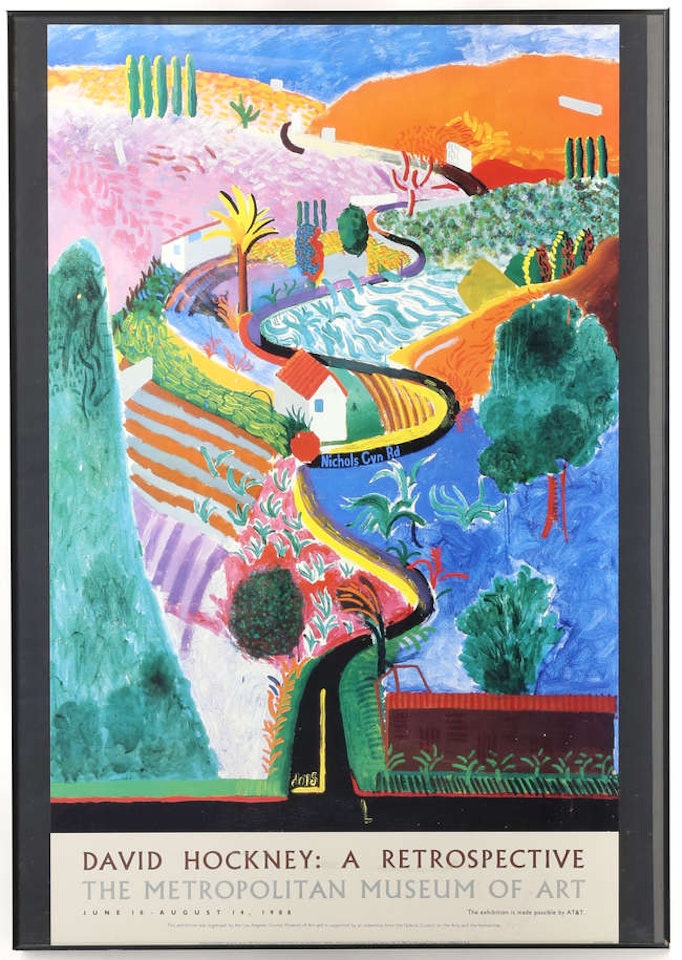 Exhibition poster for "David Hockney: A Retrospective, Metropolitan Museum of New York, June 18 - August 14, 1988" by David Hockney