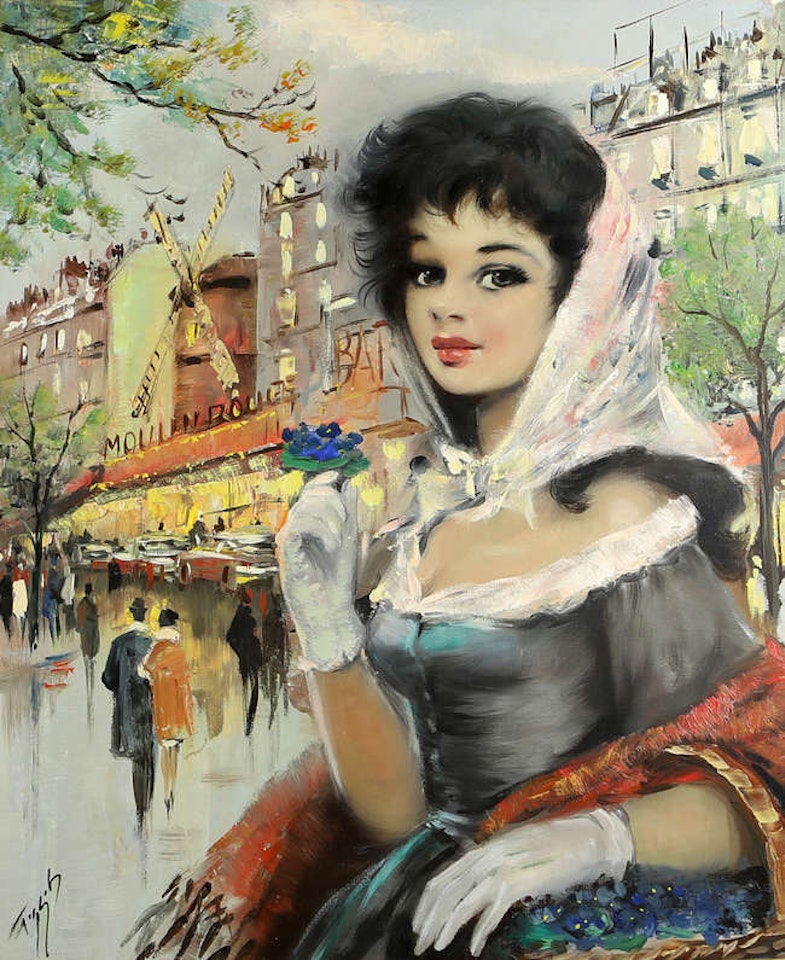 Flower Girl at the Moulin Rouge by French School