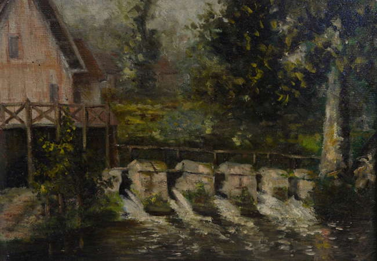 River bank cottages by Louis Aston Knight