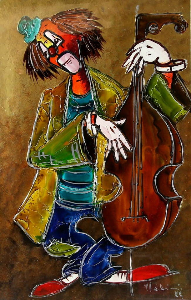 clown with double bass by Italian School