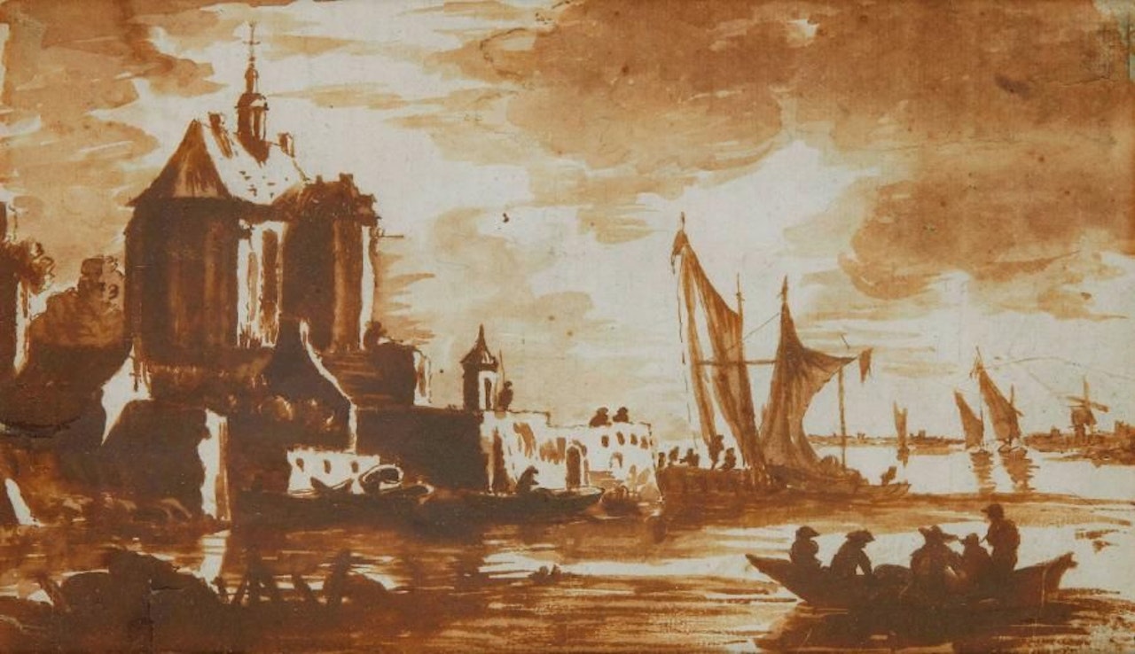 Small river town and its church by Jan de Bisschop