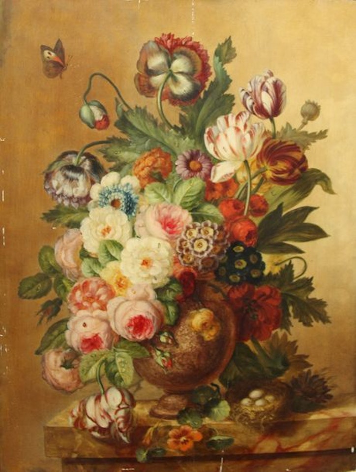 Pair of bouquets of flowers in a vase by Dutch School