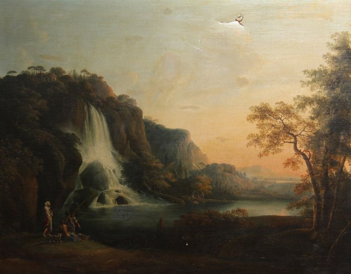 follower of Landscape with the Tivoli waterfall and the temple of Vesta by Claude Joseph Vernet
