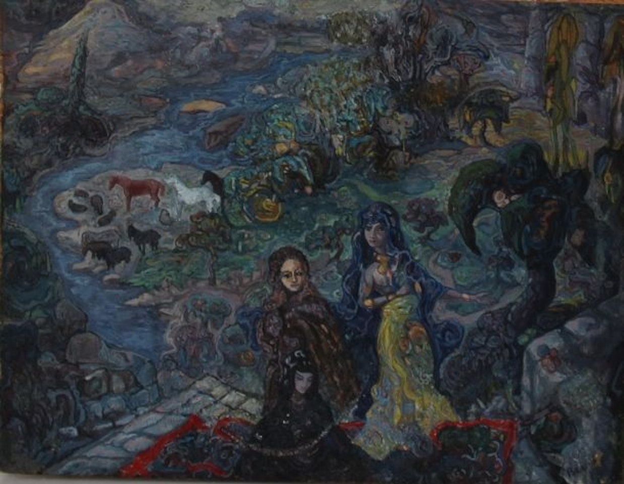 Characters in a landscape by Russian School