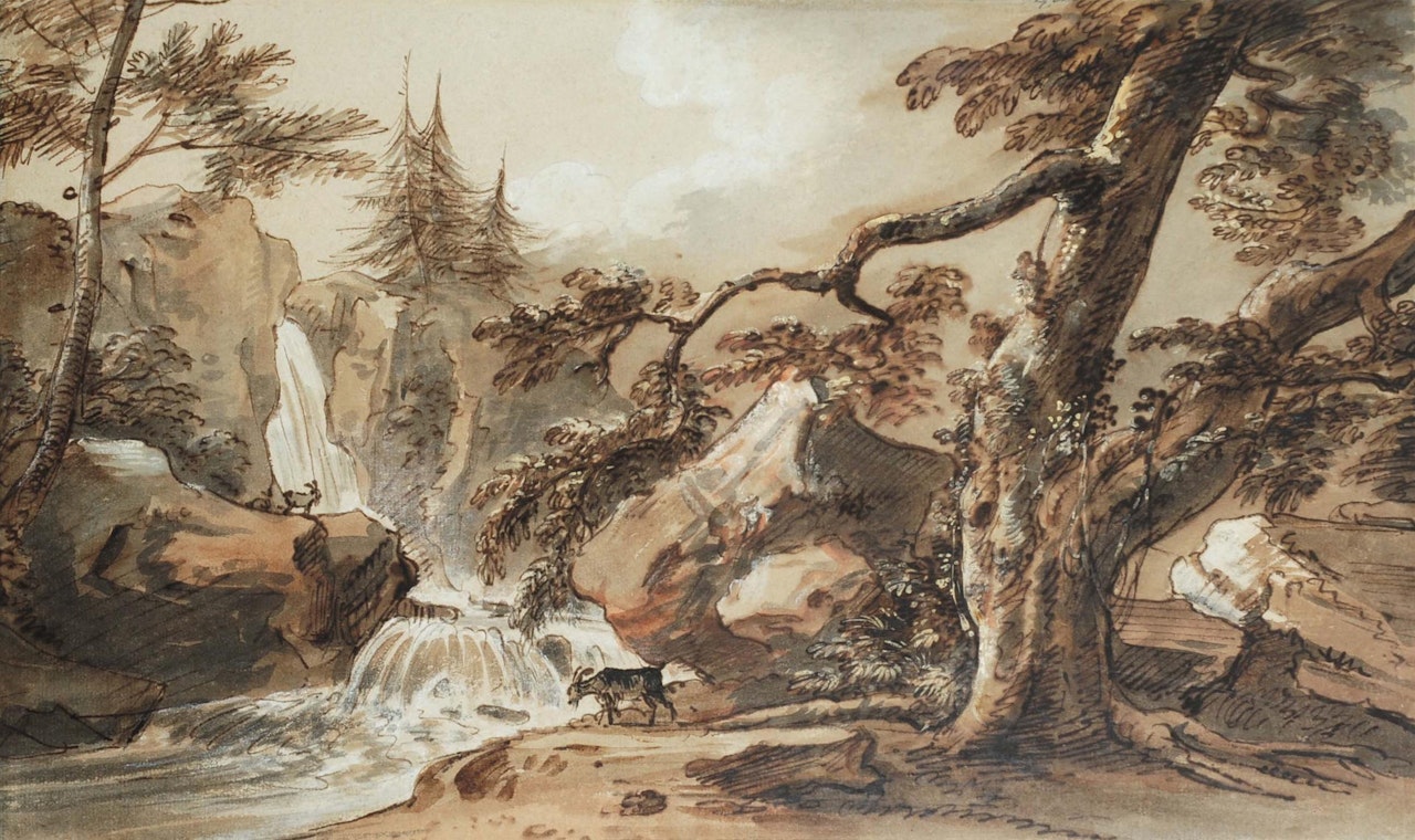 Rocky landscape with goat by English School