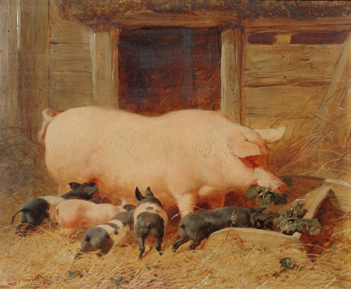Sow with her piglets at a trough by John Frederick Herring