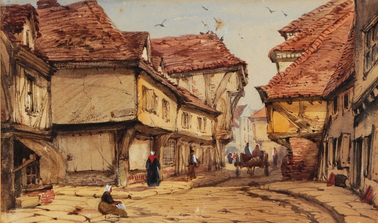 "A street scene in Brittany" by William Callow