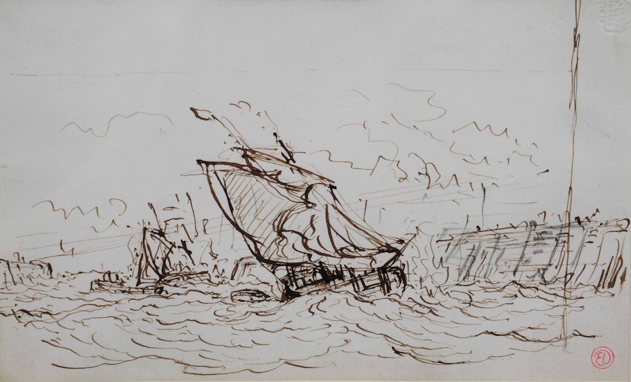 Shipping off a pier in a swell by Edward Duncan