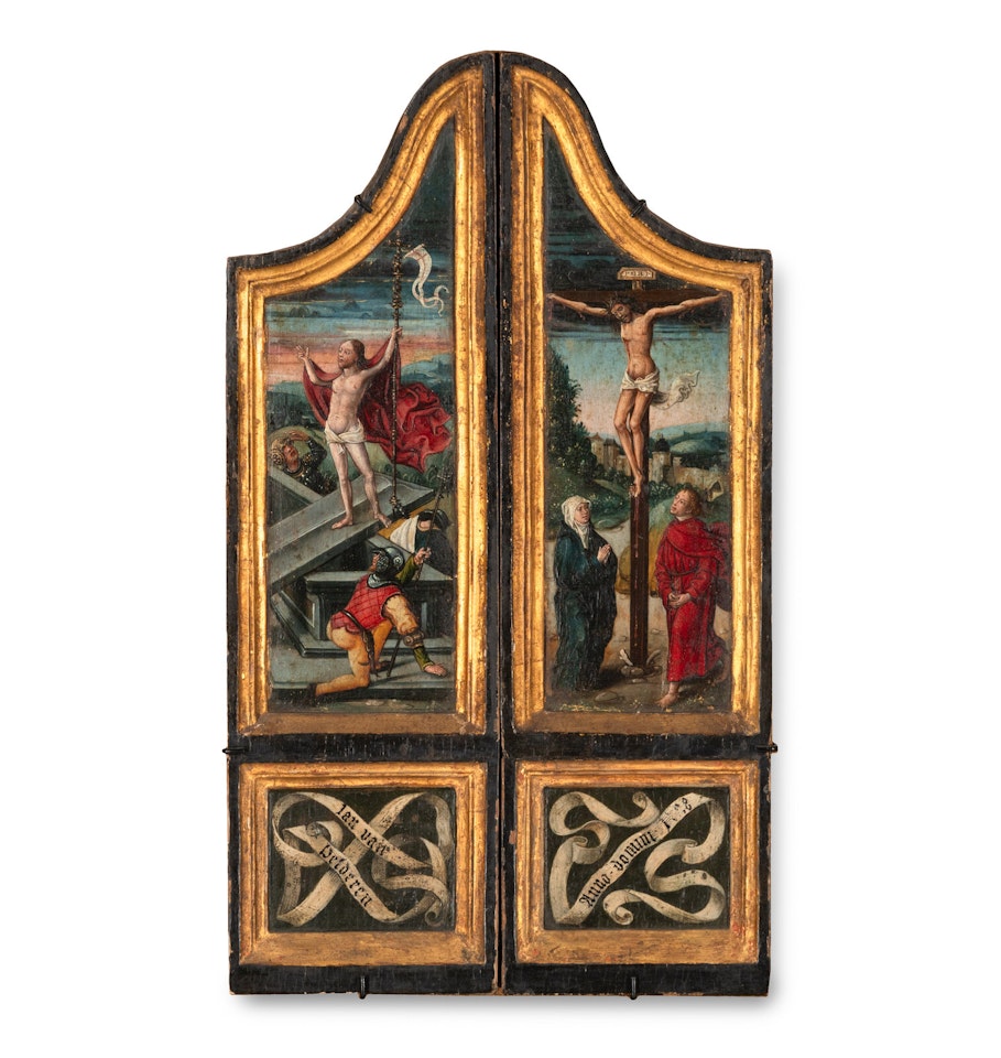 Crucifixion, Resurrection (two wings of a triptych) by Netherlandish School
