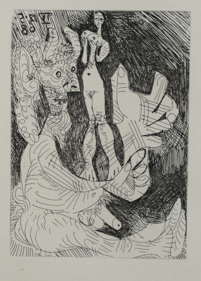 Vieux faune avec une poupée vivante by Pablo Picasso