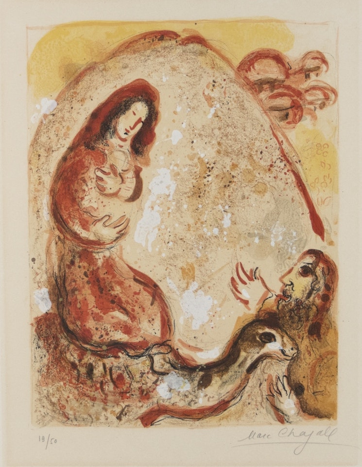 Rahel entwendet die Götzenbilder ihres Vaters by Marc Chagall