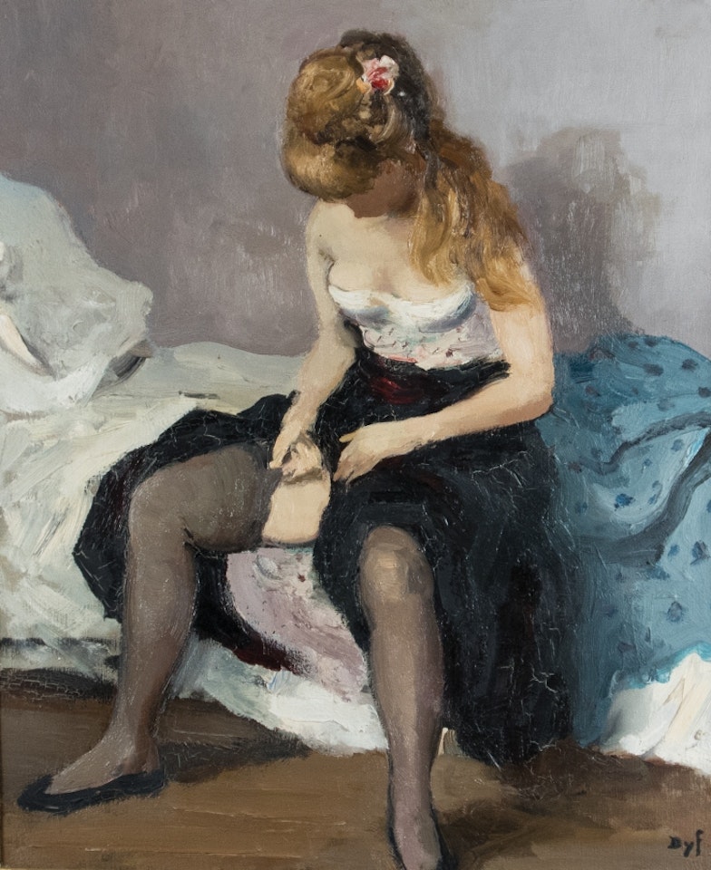 Jeune fille enfilant ses bas by Marcel Dyf