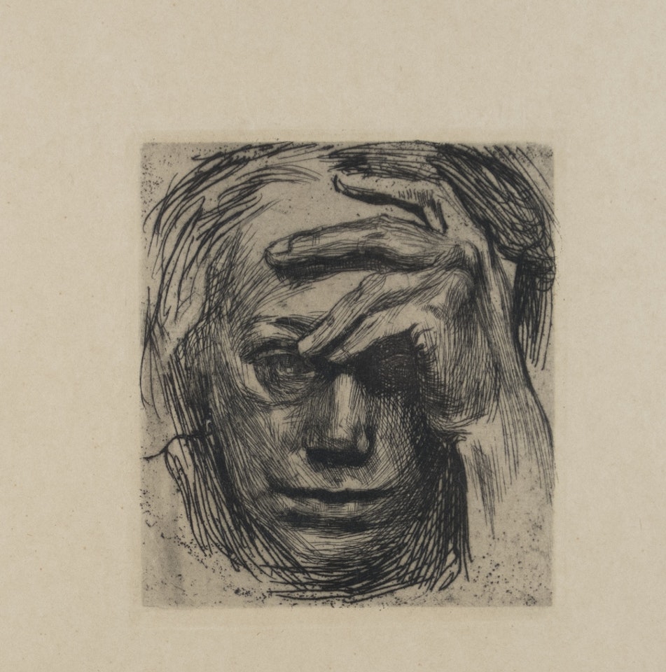 Selbstbildnis mit der Hand an der Stirn by Kathe Kollwitz