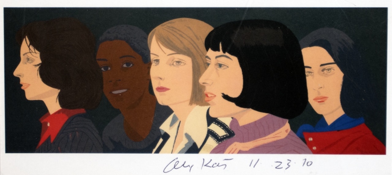 Postcard based on the graphic "Five Women" by Alex Katz