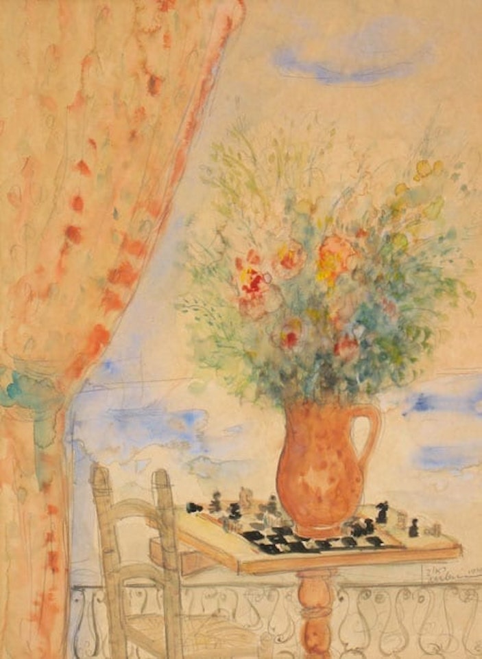 Reuven Rubin Flowers and Chess Board by Reuven Rubin