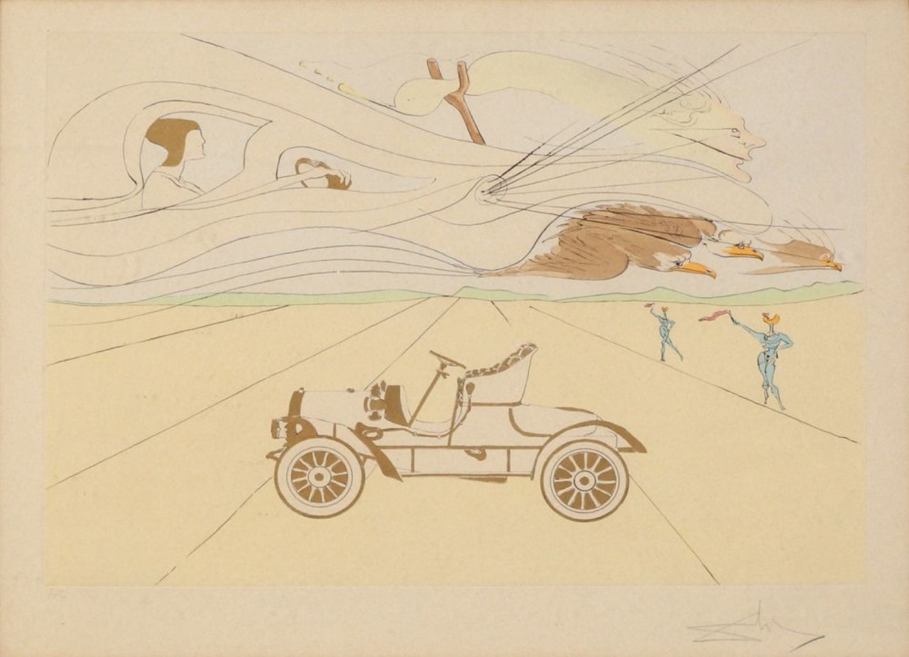 Hommage to Leonardo da Vinci - Automobile by Salvador Dali