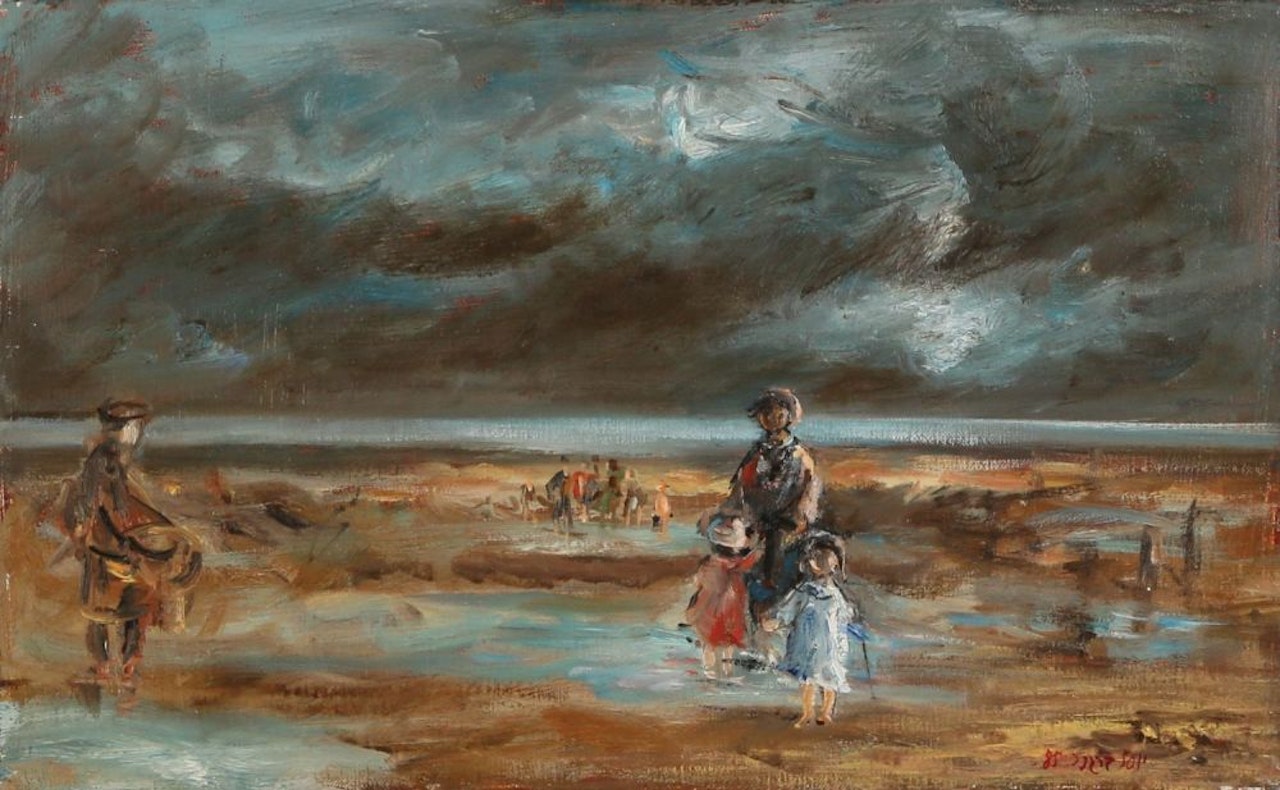 A Familiy on the beach by Yosl Bergner