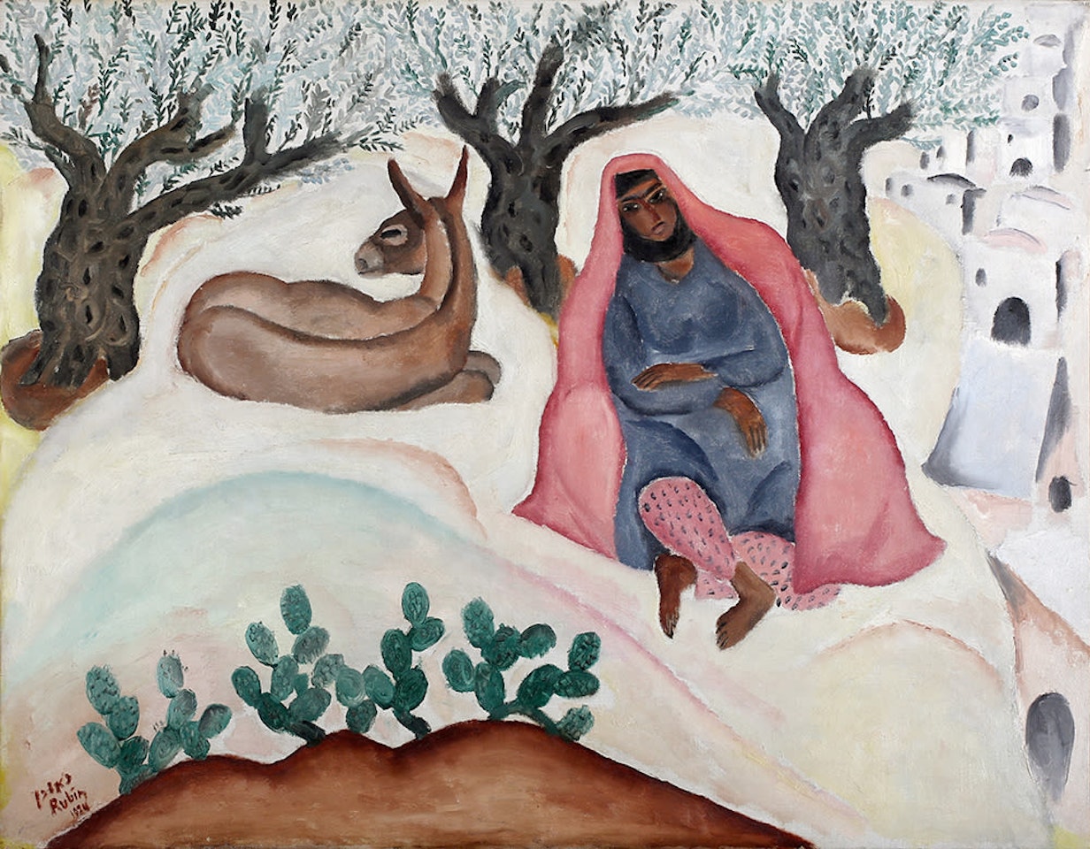 Young Woman and Donkey in the Galilee by Reuven Rubin