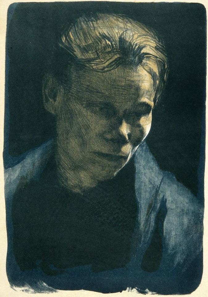 Brustbild einer Arbeiterfrau mit Blauem Tuch by Kathe Kollwitz
