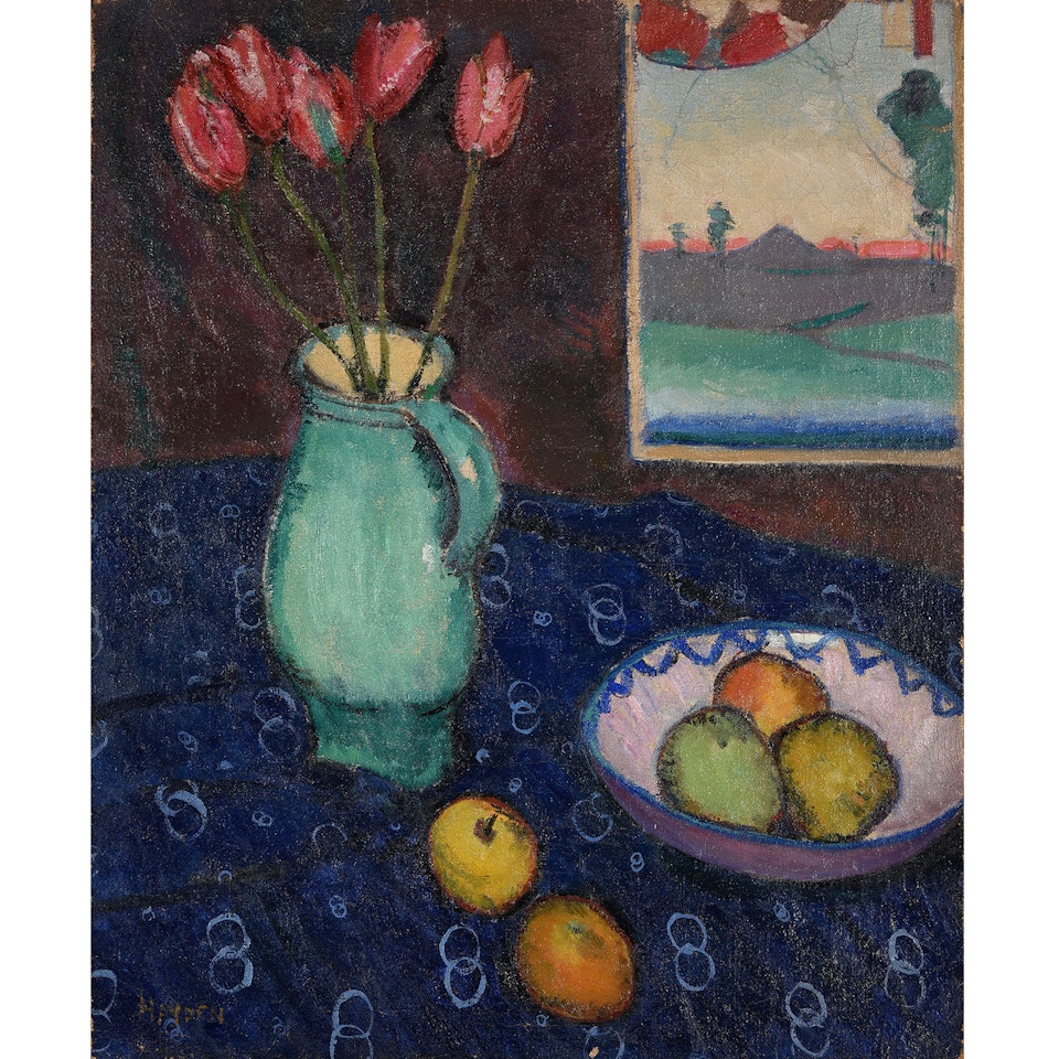 Tulips in a green pot by Henri Hayden