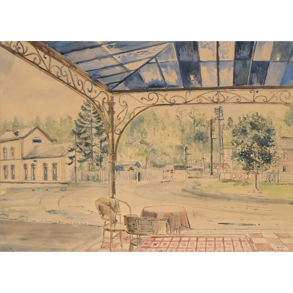 Café in front of Falaën station by Paul Delvaux