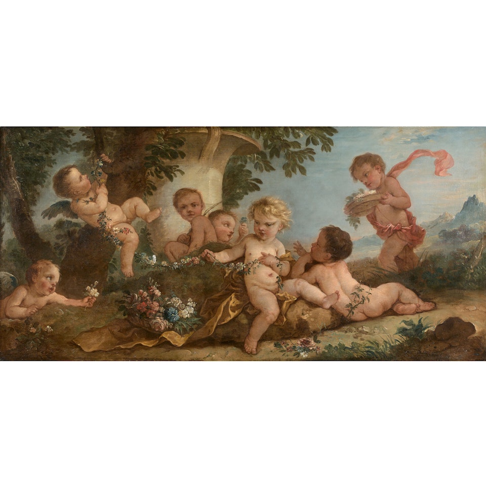 Children weaving flower garlands by Charles-Joseph Natoire