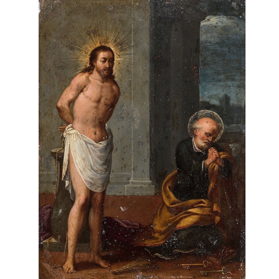 The repentance of Saint Peter next to Christ at the column by Italian School