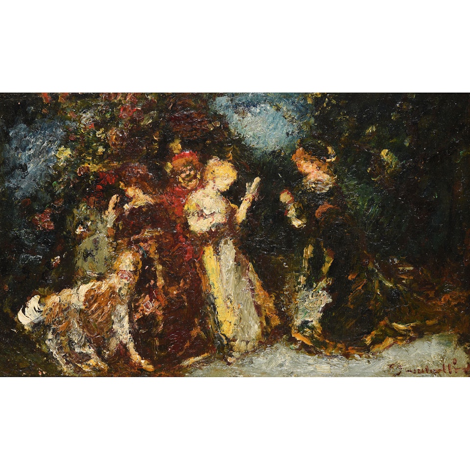 Gallantry in a park. by Adolphe Monticelli