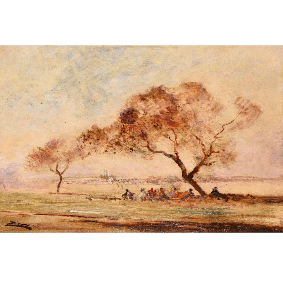 Assembly under a pine tree at the Bosphorus by Félix Ziem