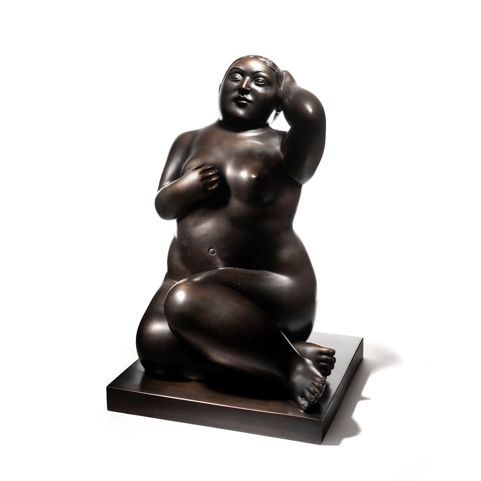 Nude woman sitting with her arm behind her head by Fernando Botero