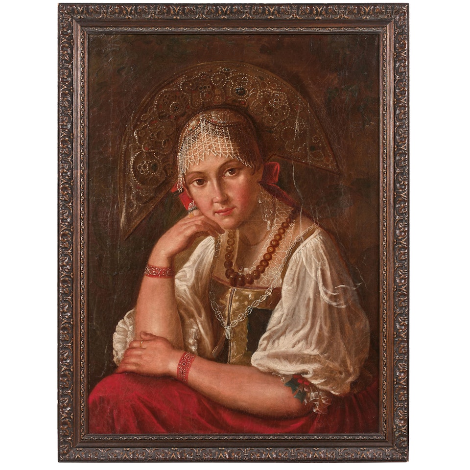 Portrait of young woman in kokoshnik by Russian School