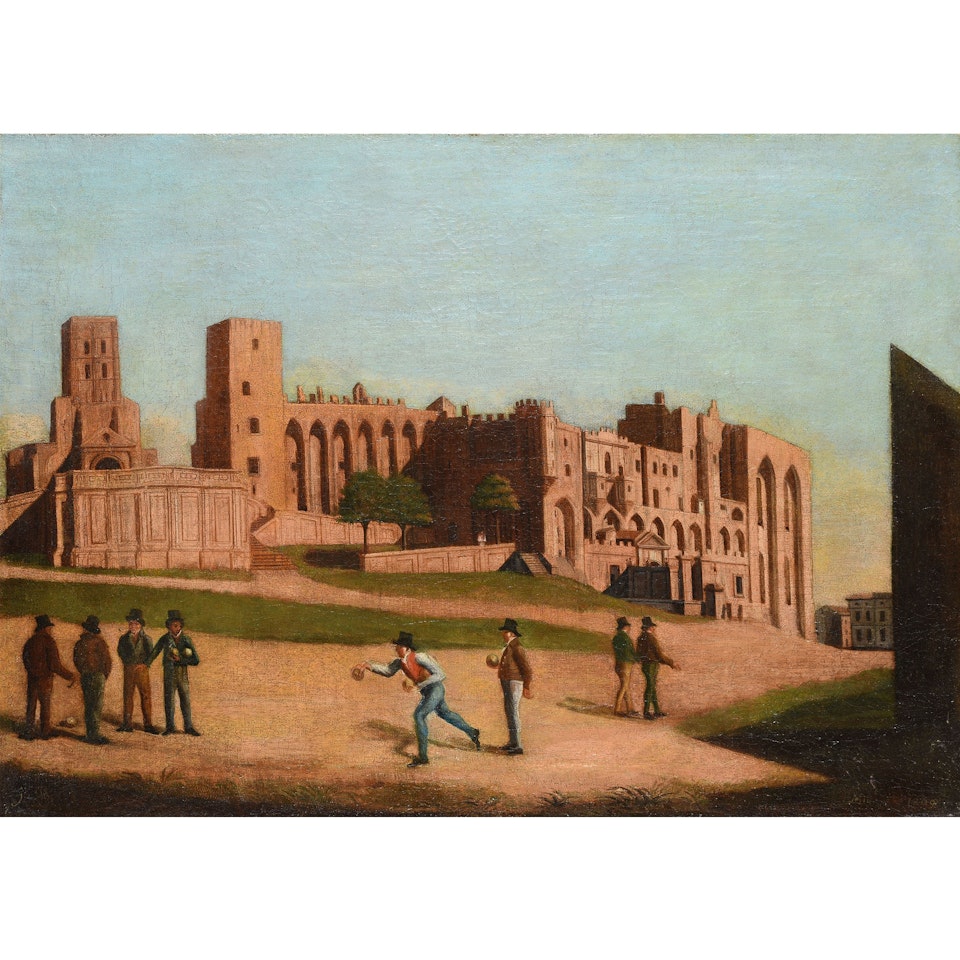 Lyon ball players in front of the Palais des Papes in Avignon by French School