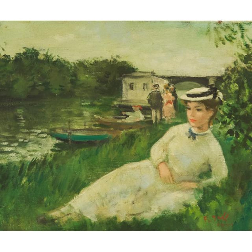 EUGÉNIE GALL ET SA FAMILLE, PRÈS DU BATEAU-LAVOIR, ARGENTEUIL by François Gall