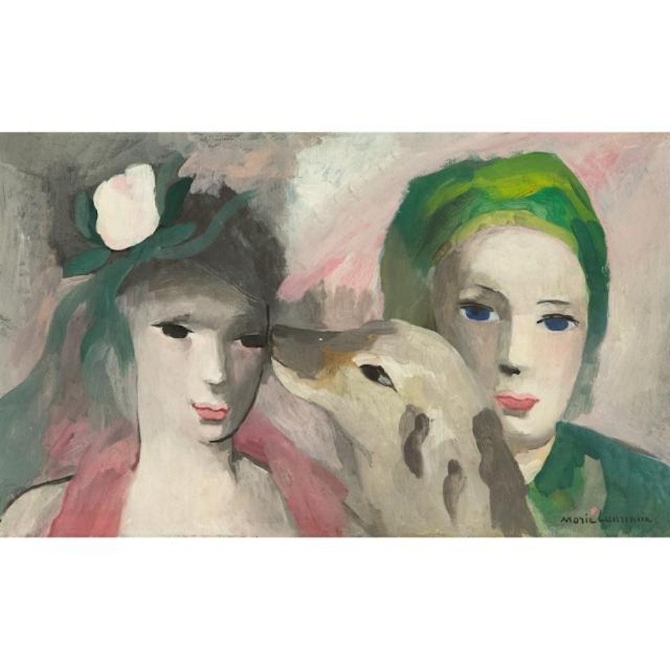 DEUX JEUNES FEMMES AVEC UN CHIEN by Marie Laurencin