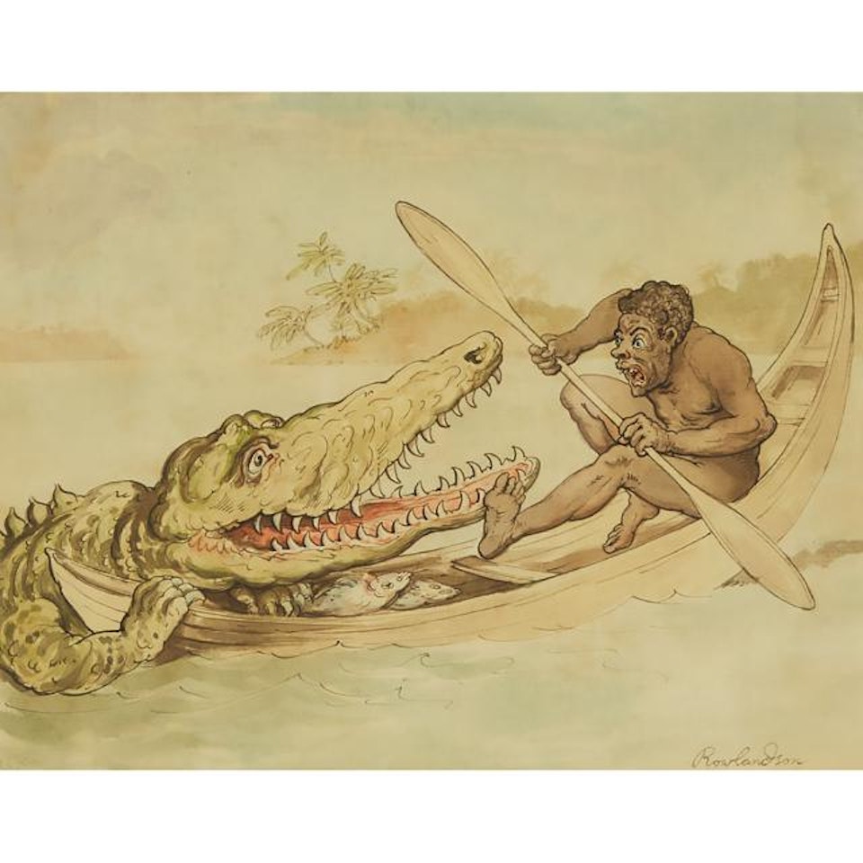 MAN IN A BOAT ATTACKED BY A CROCODILE by Thomas Rowlandson