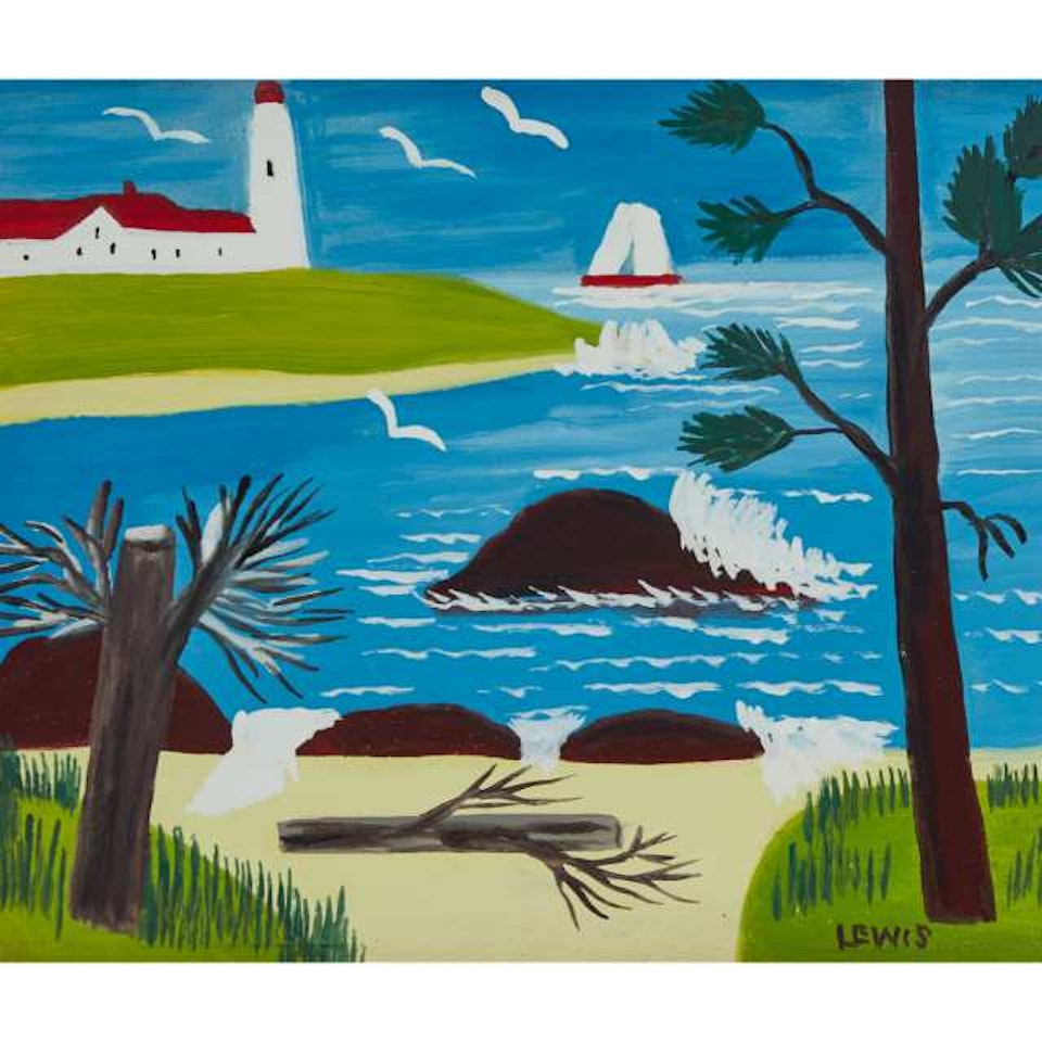 LIGHTHOUSE AND YACHT by Maud Lewis