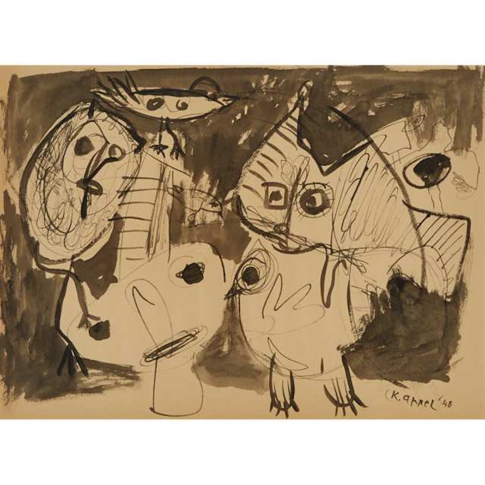 UNTITLED (HEAD WITH BIRDS AND CAT), REFLEX PERIOD by Karel Appel