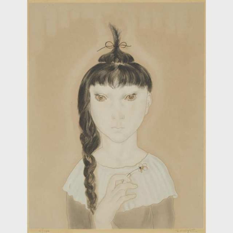 PETITE FILLE À LA FLEUR (FROM LES ENFANTS); [BUISSON, II.29.201] by Leonard Tsuguharu Foujita