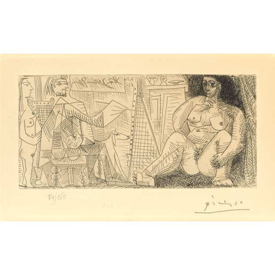 DANS L"ATELIER: PEINTRE, MODÈLE ET SPECTATRICE; FRONTISPIECE FOR HELENE PARMELINS, "LE PEINTRE ET SON MODELE" by Pablo Picasso