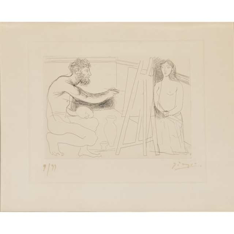 PEINTRE DEVANT SON CHEVALET (PL. 12 FROM LE CHEF D"OEUVRE INCONNU) by Pablo Picasso