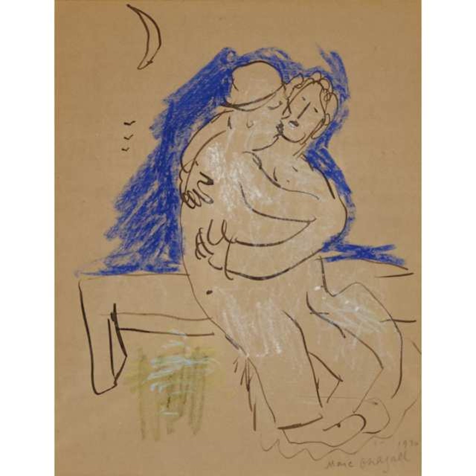 COUPLE SUR UN BANC by Marc Chagall