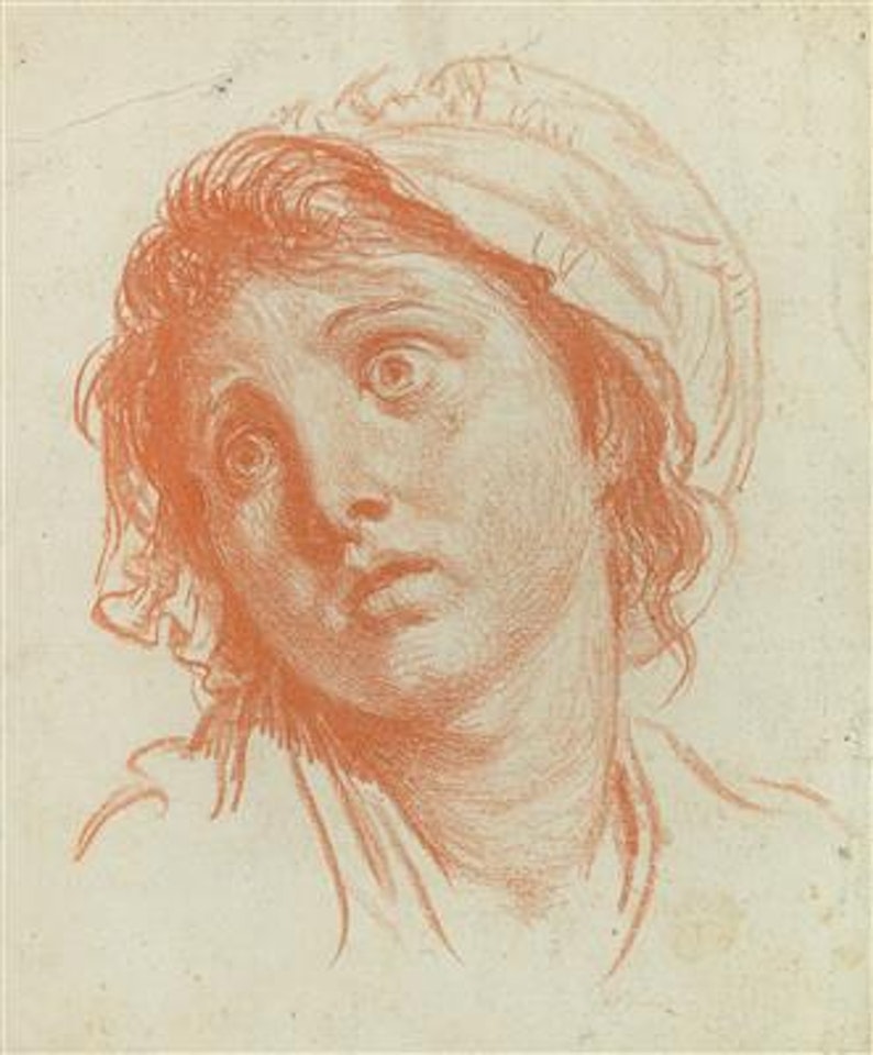 A young girl with a ruffled bonnet by Jean-Baptiste Greuze