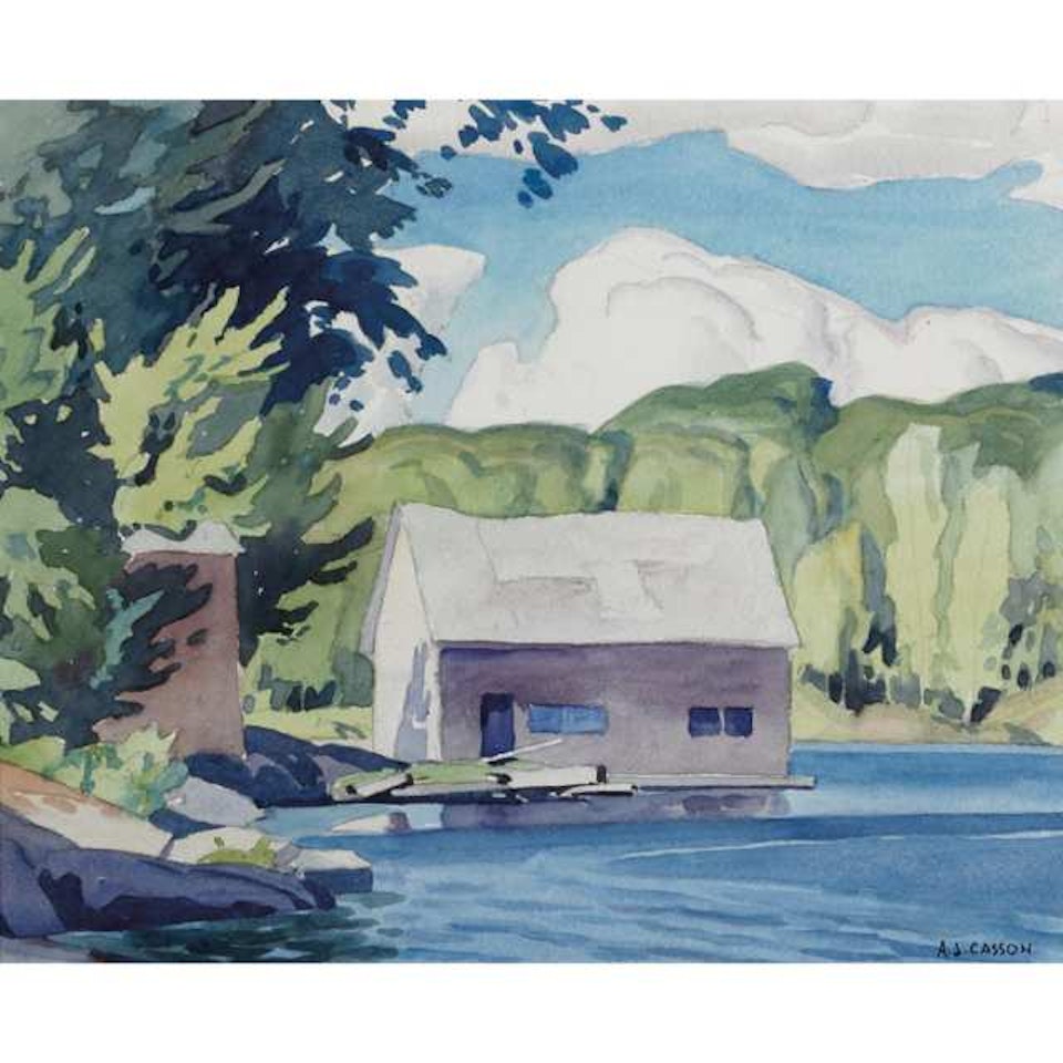 BOATHOUSE, BROWNING ISLAND, LAKE MUSKOKA by Alfred Joseph Casson