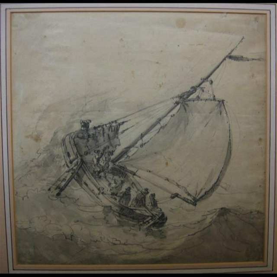 MARINE SCENES (A DOUBLE SIDED DRAWING) CREW FIGHTING A STIFF BREEZE; THE BOAT IN A SWELL by Dutch School