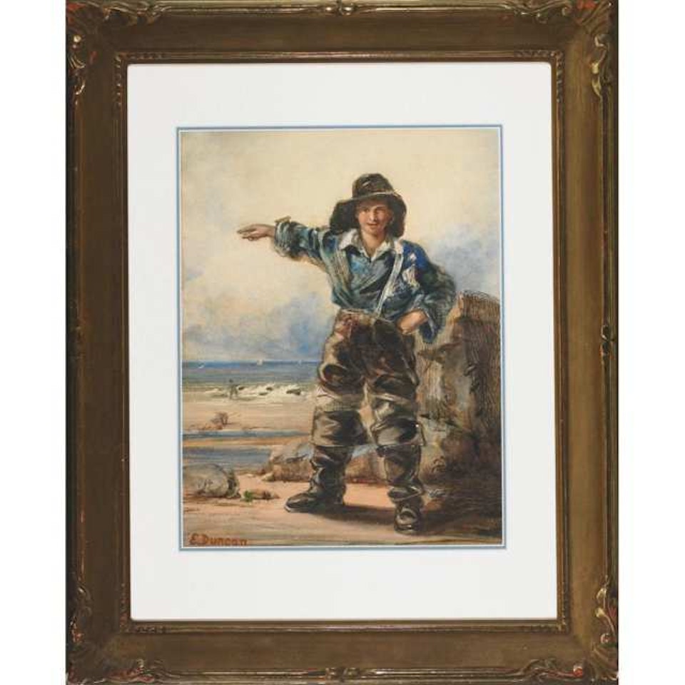 YOUNG CLAMMER SIGNALLING THE INCOMING TIDE by Edward Duncan
