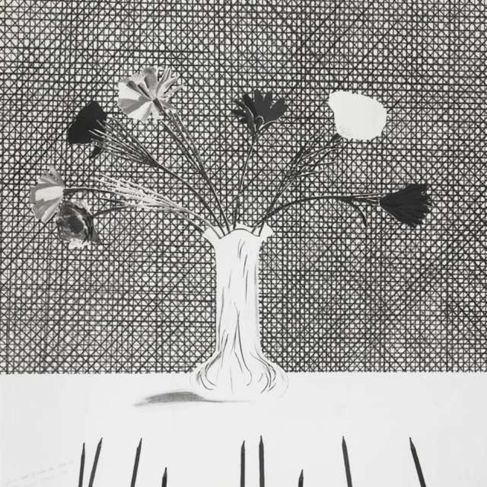 FLOWERS MADE OF PAPER AND BLACK INK; [SCOTTISH ART COUNCIL 120] by David Hockney