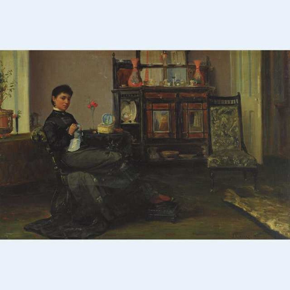A LADY SEWING IN A PARLOUR (JANE LAVERY?) by John Lavery