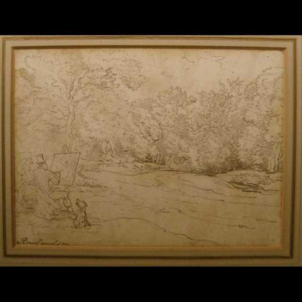 ARTIST SKETCHING IN A LANDSCAPE WITH HIS LADY AND HIS DOG by Thomas Rowlandson