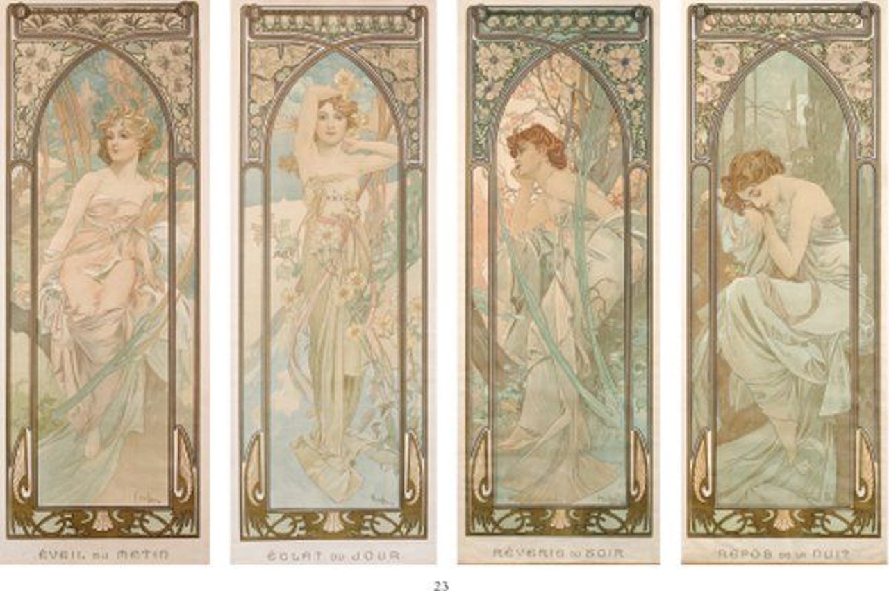 The hours of the day: Awakening in the morning - Brightness of the day - Reverie in the evening - Rest at night by Alphonse Mucha