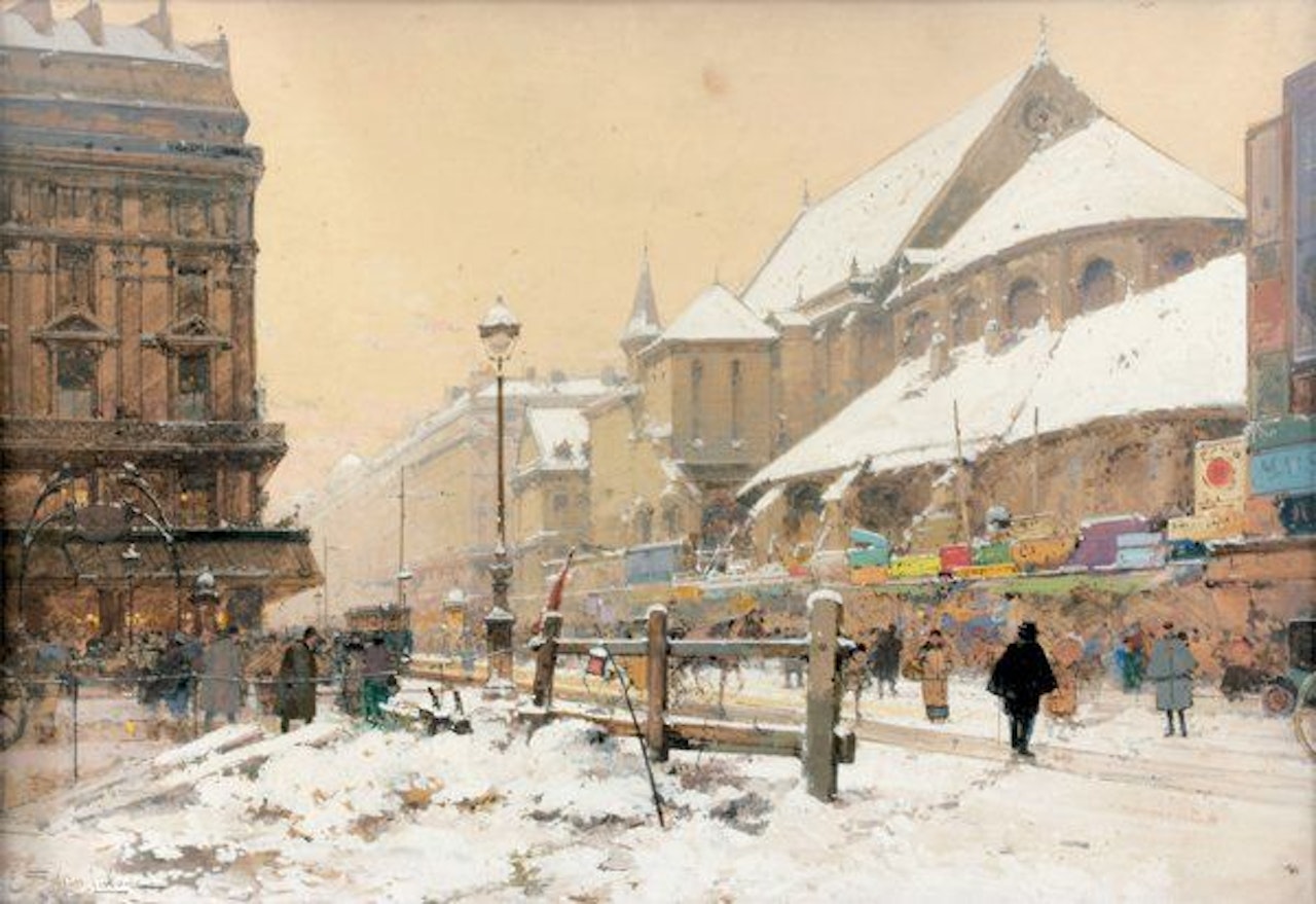 Saint-Germain-l"Auxerrois under the snow by Eugene Galien-Laloue